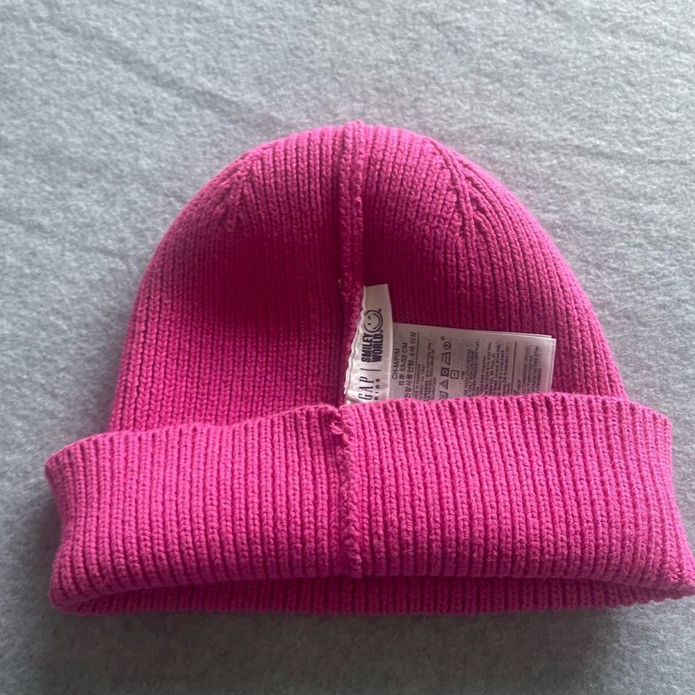 GAP Pink Knit Beanie Hat with Smiley Face - Picture 4 of 6